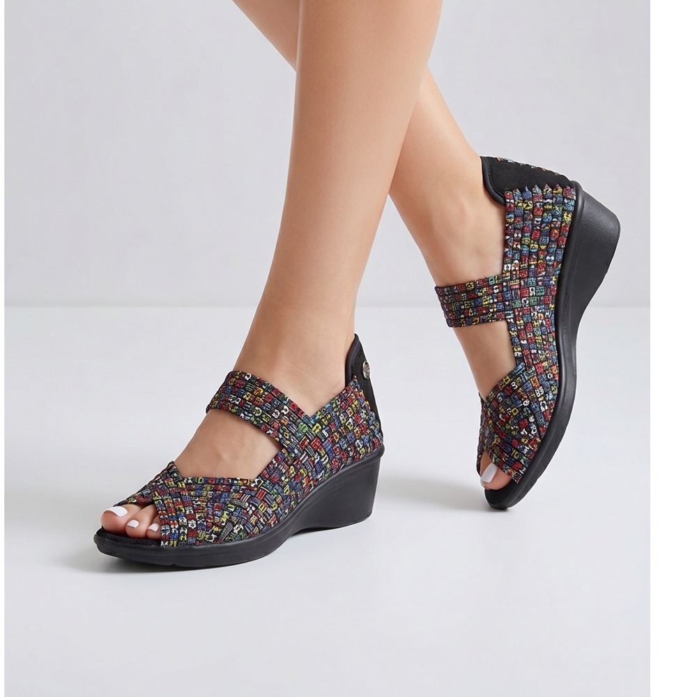 Bernie Mev Euro 37 US 6 Lulia Wedge Sandals Womens Multi-Color Woven Peep Toe